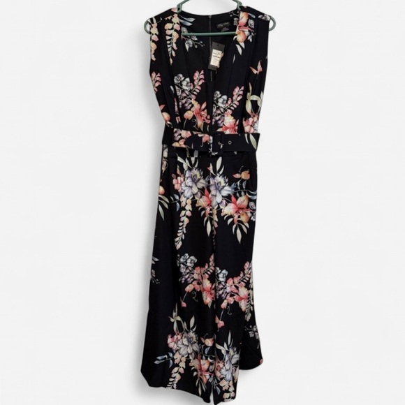 City Chic Dresses & Skirts - City Chic Belted Floral Black Jumpsuit Size 18